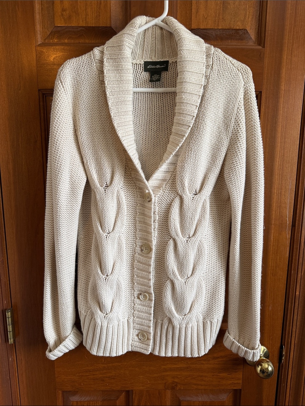 🤍 Eddie Bauer Merino Wool Cable Knit Cardigan – Tall M